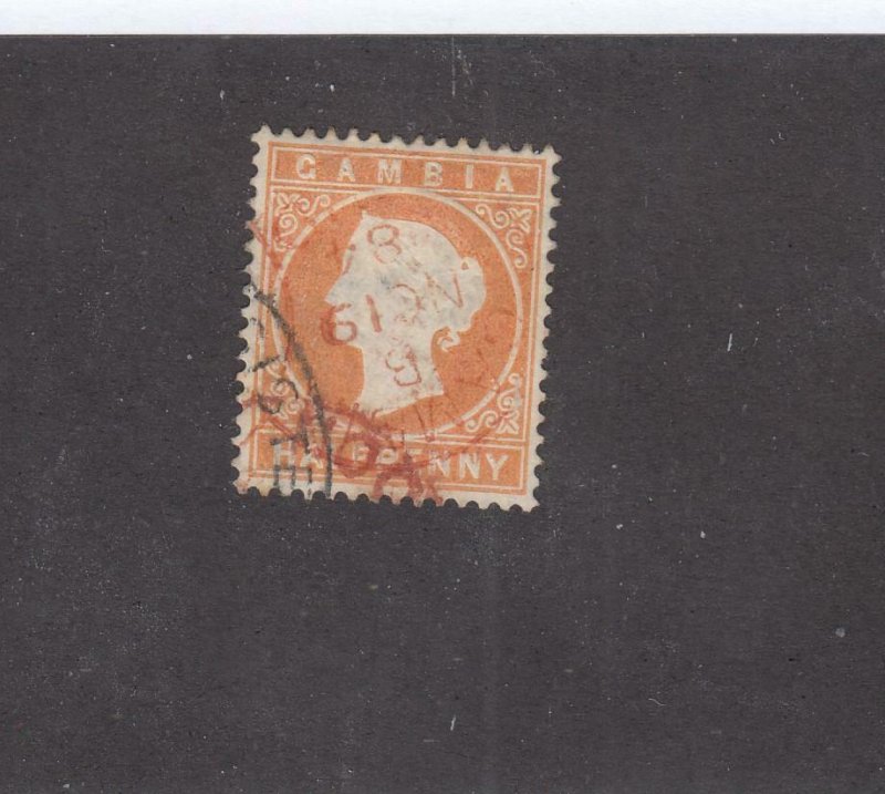 GAMBIA # 5 Q/VICTORIA 1/2p ORANGE CAT VALUE $22.50