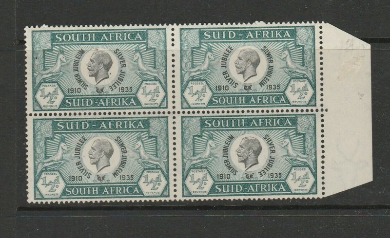 South Africa 1935 Silver Jubilee 1/2d Correct pairs with spots above Head & Neck