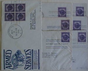 US FDC EMBLEM 1946 #940-8 ,9 ,10 ,24, 26 ,28(2) 7 DIFF.