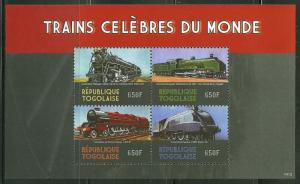 TOGO 2014 FAMOUS TRAINS OF THE WORLD SHEETLET OF 4 STAMPS
