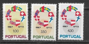 Portugal 1011-3 MNH Flags/EFTA cpl. set X 11 sets , vf. 2022 CV $ 47.50