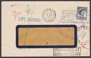 AUSTRALIA 1960 cover UNCLAIMED AT SHEPPARTON - LEFT ADDRESS................55138