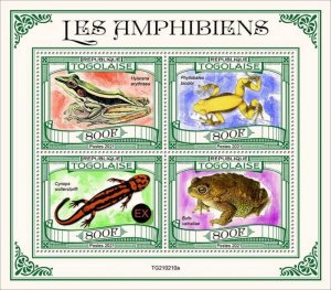 Togo - 2021 Amphibians, Frog, Yunnan Lake Newt, Toad - 4 Stamp Sheet - TG210210a