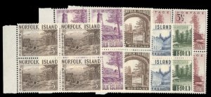 Norfolk Island #13-18 Cat$231.80, 1953 3 1/2p-5sh, complete set in blocks of ...