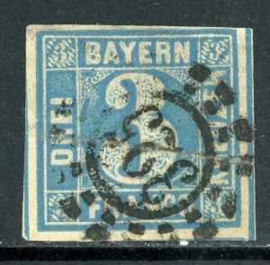 Germany States 1849 Bavaria 3Kr Blue Scott #2 VFU G371