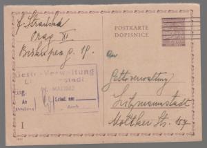 1942 Prague Bohemia postcard Cover to Litzmannstadt Ghetto Poland Judaica