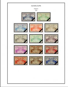 COLOR PRINTED GUADELOUPE 1884-1944 STAMP ALBUM PAGES (25 illustrated pages)