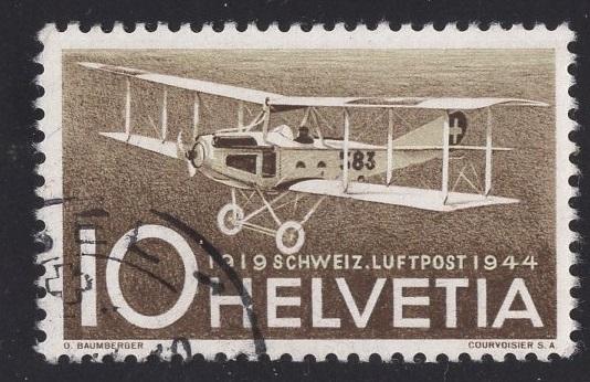 Switzerland  #C37 used  1944  air post   aeroplane  10c