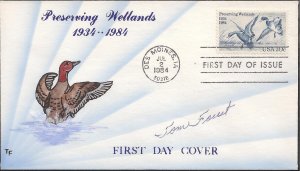 Tom Foust Hand Painted FDC for the 1984 20c Preserving Wetlands Stamp