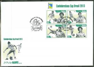 MALDIVES  2013  BRAZIL CONFEDERATION CUP SOCCER SHEET  FIRST DAY COVER