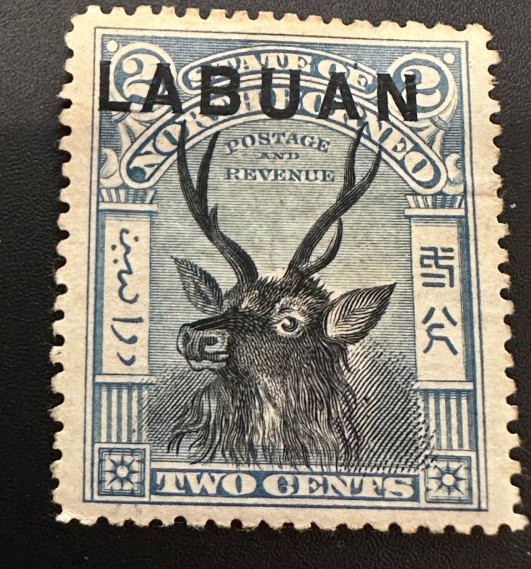 North Borneo overprinted LABUAN. Blue. 2c Deer. Mint was hinged. SG GB-LB 90