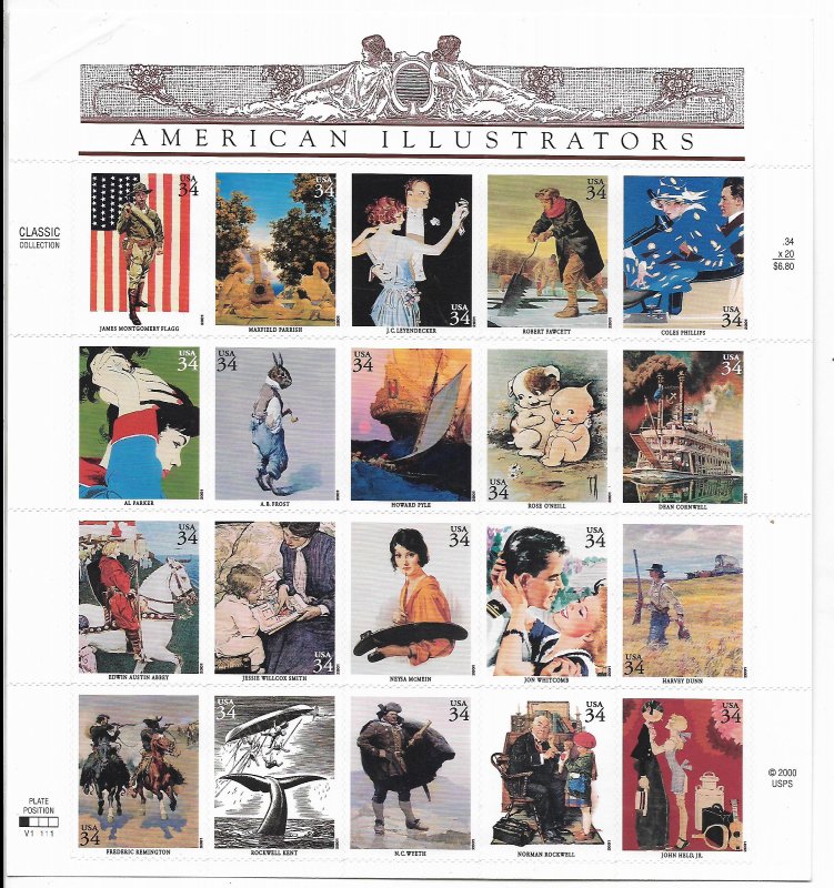 USA 3502 MNH SHEET AMERICAN ILLUSTRATIONS