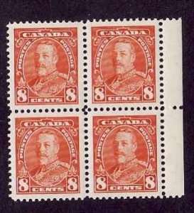 Canada id#12119 - Sc#222-block of 4-8c orange KGV Pictorial-hinged top 2 stamps-