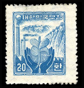 Korea #211 Cat$700, 1955 20h blue, watermarked, hinged