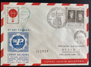 1965 Poznan Poland Special Balloon Flight Airmail Cover To Bytom