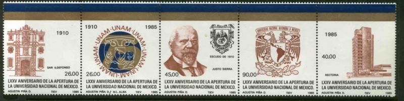 MEXICO 1408a 75th Anniv re-opening University strip of 5 MNH