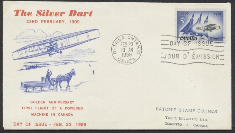 1959 #383 Silver Dart 1st Flight FDC Personal Cachet Ottawa