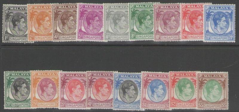 SINGAPORE SG16/30 1949-52 DEFINITIVE SET p17½x18 MTD MINT