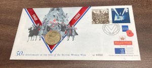 UNITED KINGDOM 1945/1995 END OF WORLD WAR 2  PNC COVER  w/TWO POUND COIN  DV41