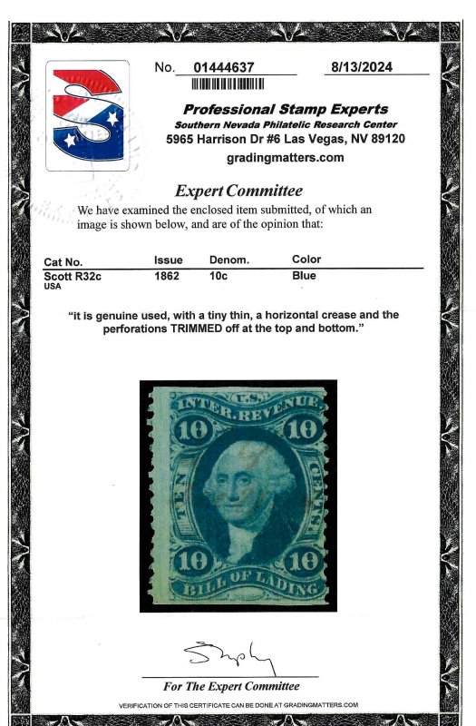 R32c Used... PSE Certificate... SCV $1.75