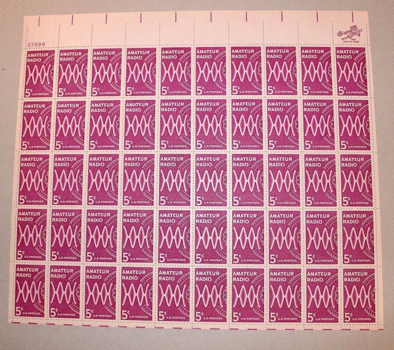U.S. SHEET OF 50 SCOTT #1260 5c 1964 AMATEUR RADIO ISSUE. FRESH TIGHT PERFS MNH