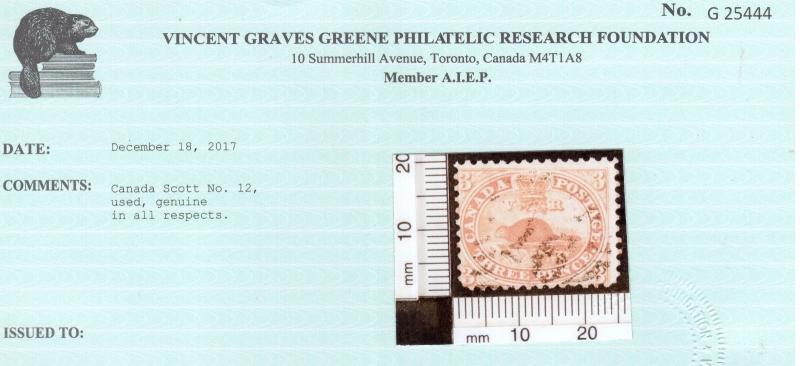 Canada #12 Used Fine **With Certificate**