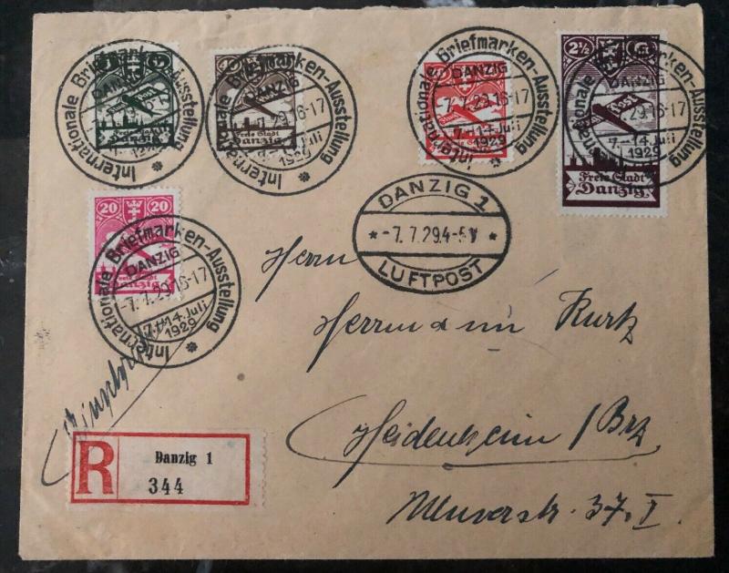 1929 Free City Danzig Early Airmail Cover to Heidenheim Germany SC #C26-30
