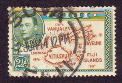 Fiji 1938 Sc#120 2d Brown & Green Map & KGVI Head USED-Fine-NH.