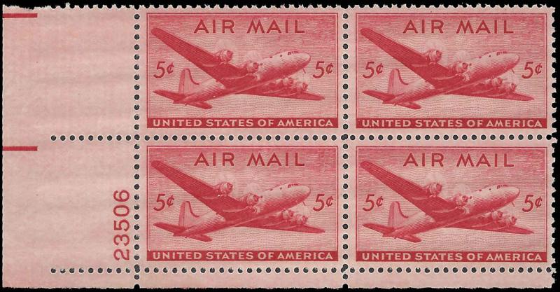 US #C32 5¢ SKYMASTER MNH LL PLATE BLOCK #23506 DURLAND $1.50