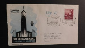 1952 Spain Cover XII Feria Oficial Y Nacional De Muestras Zaragoza to Indiana US