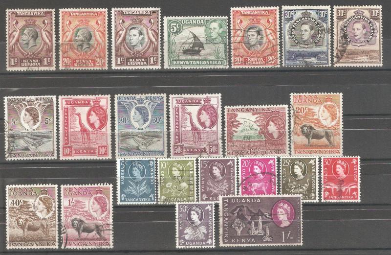 British Colonial Kenya,Uganda,Tanganyika Lot of 23 stamps,USED /3 Mint* (SL-1)