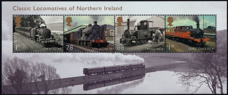 GB, (MS97) 2013 SGMS3498 Mini Sheet, LOCO'S OF NORTHERN IRELAND, Mint (NH)