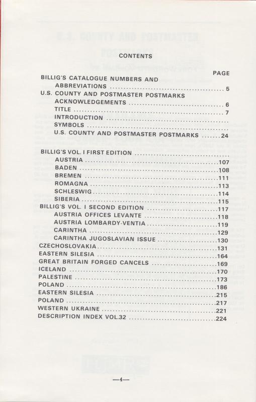 Billig's Vol 31-32, US County & Postmaster Postmarks, Foreign Cancellations, ++