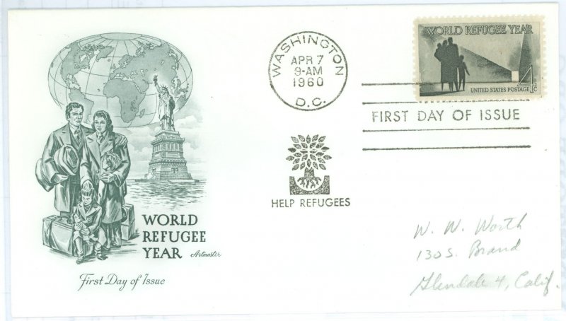 US 1149 1960 World Refugee year, pencil address