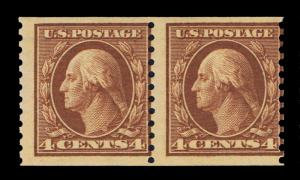 GENUINE SCOTT #457 MINT OG NH COIL PAIR 1915 ROTARY PRESS PERF-10 SCV $140 #3456