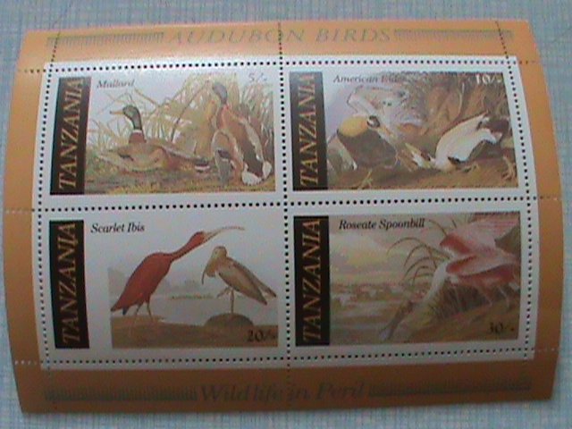 TANZANIA STAMP: WILD LIFE IN PERIL: AUDUBON BIRDS: MINT NOT HING SOUVENIR SHEET