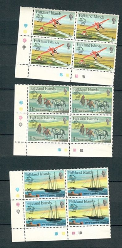 Falkland Islands #295 - 297 set of MNH blocks of 4