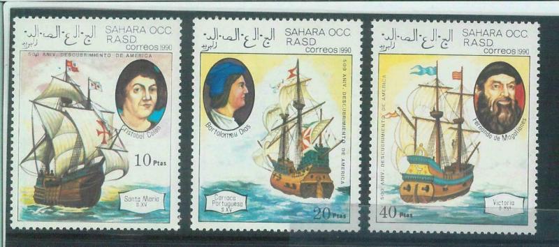 C0372 - Western SAHARA OCCIDENTAL - 1990 America COLOMBUS boats - 5 stamps MNH