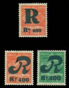 BRAZIL 1930 AIRMAIL Condor Syndicate REGISTRATION stamps Sc# 1CLF1-1CLF3  MH/MNH