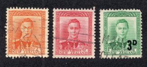 New Zealand 1937-52 2p, 6p & 3p on 1p George VI, Scott 258, 262, 279 used