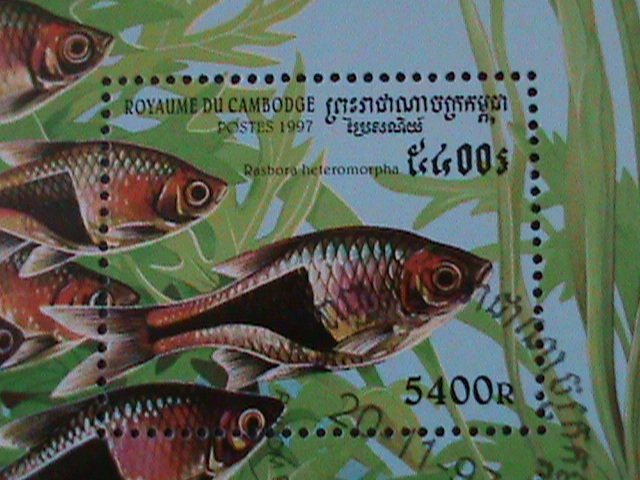 ​CAMBODIA-1997-SC#1675 BEAUTIFUL LOVELY TROPICAL FISH-CTO -S/S-VERY FINE