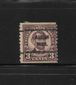 US Bureau Precancels: Adrian, MI, #600-61; 3¢ coil 1923; PSS CV $4