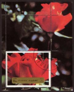 Fujeira 1972 10r Red Roses Souvenir Sheet MNH