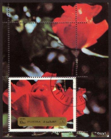 Fujeira 1972 10r Red Roses Souvenir Sheet MNH