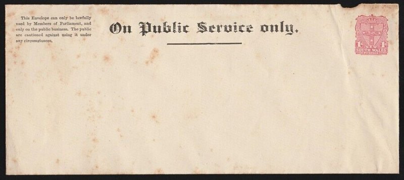 NEW SOUTH WALES Envelope-Official 1900 Arms 1d 'Parliamentary' envelope.