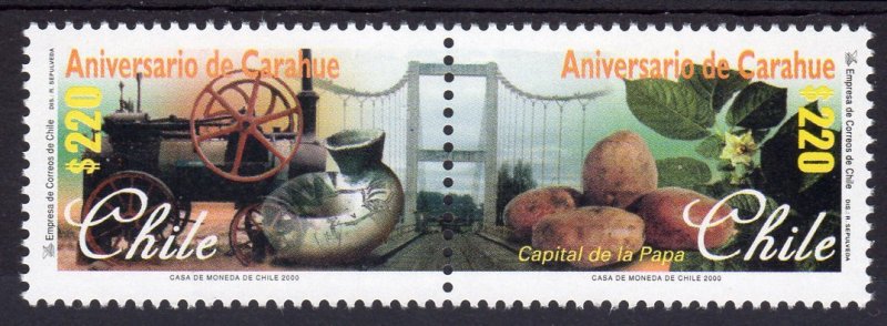 Chile 2000 Carahue Cent/Locomotive/Pottery Pair (2) Sc #1326a MNH