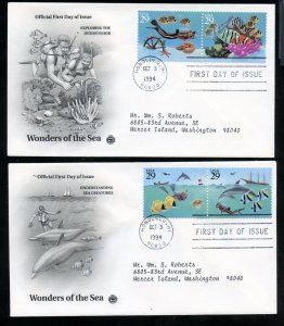 US 2863-2866 Wonders of Sea set of 2 Addr PCS cachet FDC
