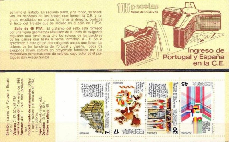 Spain 1986 MNH Stamps Booklet Scott 2466a European Union Admission to Community