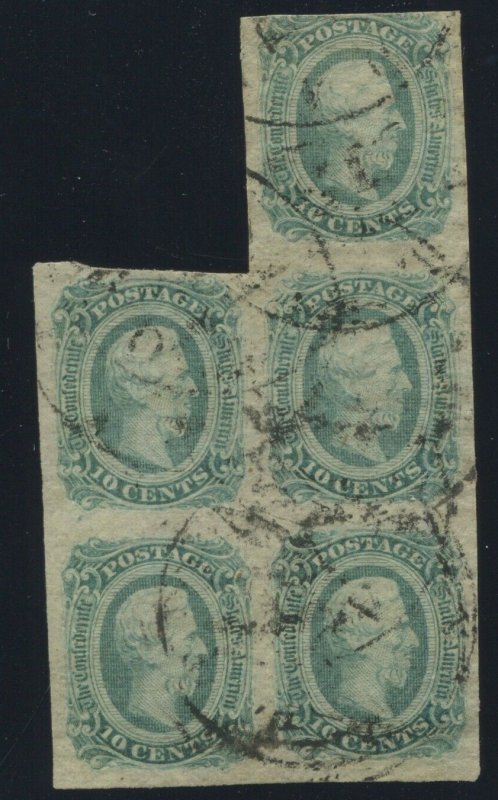 Confederate States 12c Used Block of 5 Stamps with PF & APEX Certs LV6424