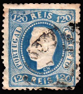 Portugal Scott 32 Used with pulled perforation at left and right bottom corne...